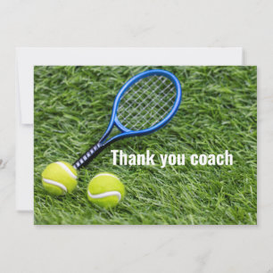 Tennis Thank you coach with racket on green