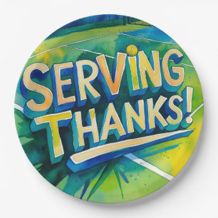 Tennis Thank you party with racket and ball Paper Plate