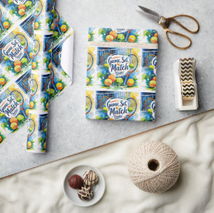 Tennis Thank you party with racket and ball  Wrapping Paper