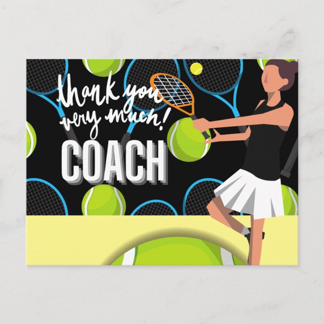 Tennis Thank you very much coach with tennis woman Postcard (Front)