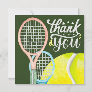 Tennis Thank you with ball on green Card