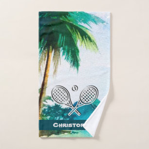 Tennis Theme Beach Island Name Tennis Ball Hand Towel