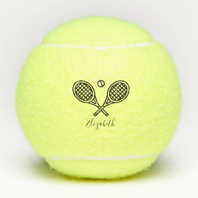 Tennis Theme Elegant Script Monogram Name Tennis  Balls (Front)
