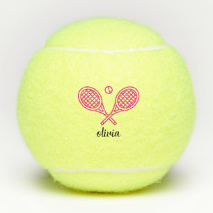 Tennis Theme Girly Pink Monogrammed Name Tennis Balls