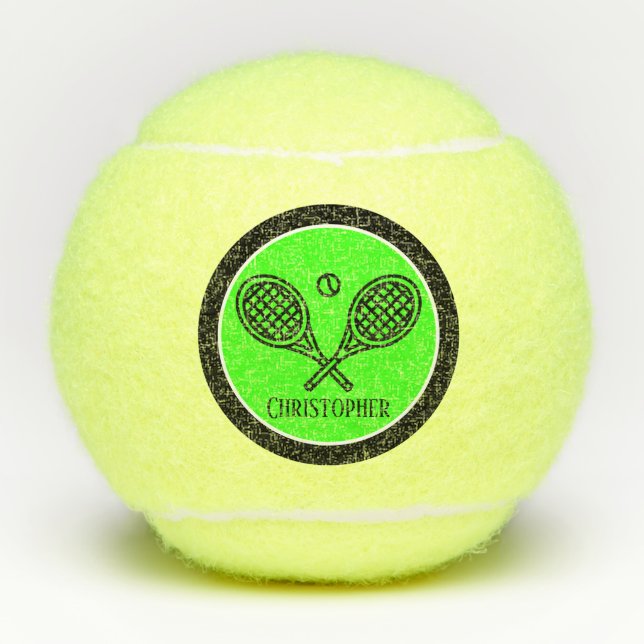 Tennis Theme Green Monogrammed Name Tennis Balls (Front)
