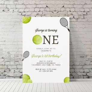 Tennis Theme Kid's 1st Birthday Invitation