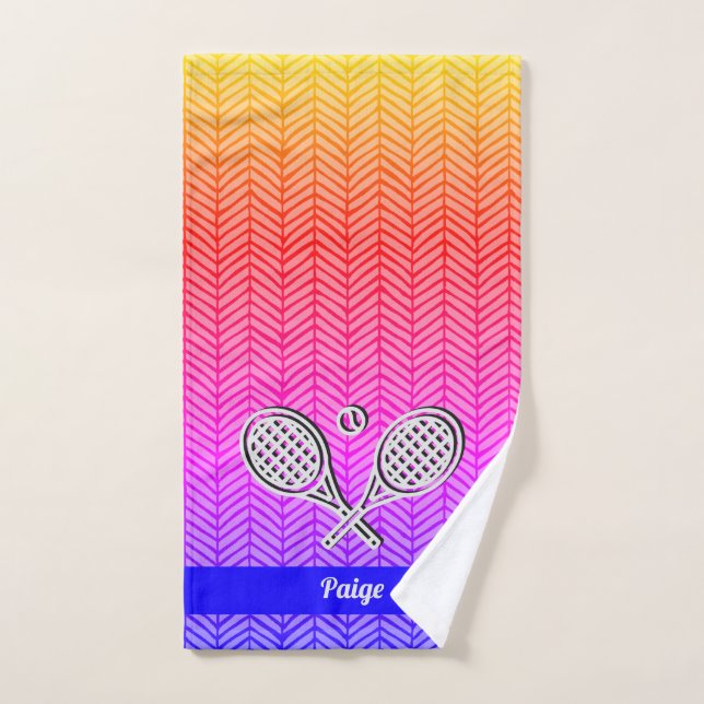 Tennis Theme Monogrammed Name Tennis Ball Hand Tow Hand Towel (Hand Towel)