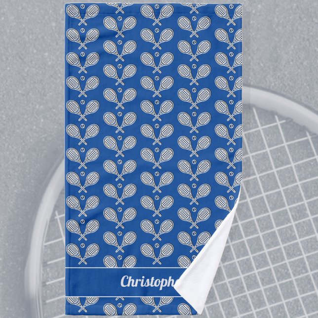 Tennis Theme Monogrammed Name Tennis Ball Hand Towel (Tennis Accessory - Tennis Racket Pattern Monogrammed with name. Great for singles, doubles and teams)