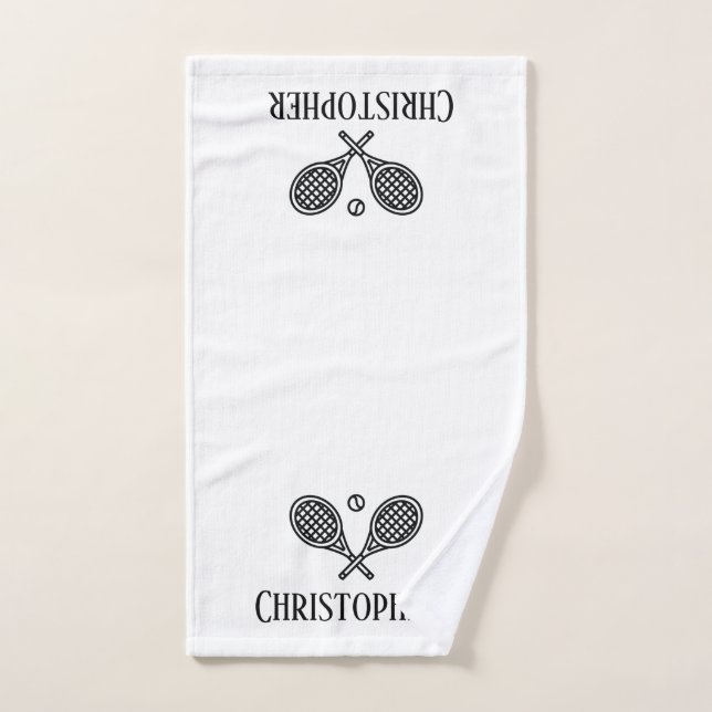 Tennis Theme Monogrammed Name Tennis Balls Hand Towel (Hand Towel)
