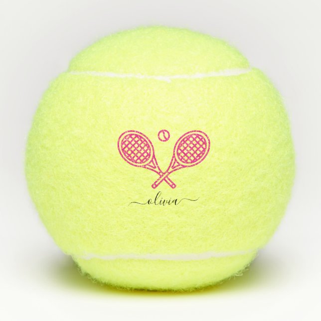 Tennis Theme Pink Girly Monogrammed Name Balls (Front)