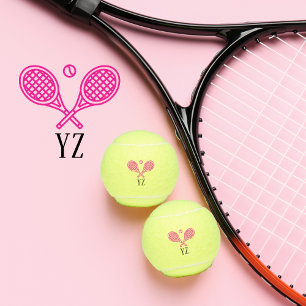Tennis Theme Pink Girly Monogrammed Name Balls