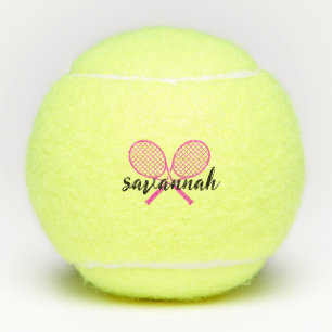 Tennis Theme Pink Girly Monogrammed Name  Balls