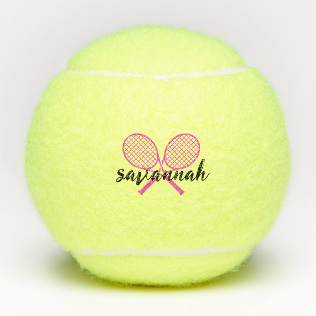 Tennis Theme Pink Girly Monogrammed Name  Balls (Front)