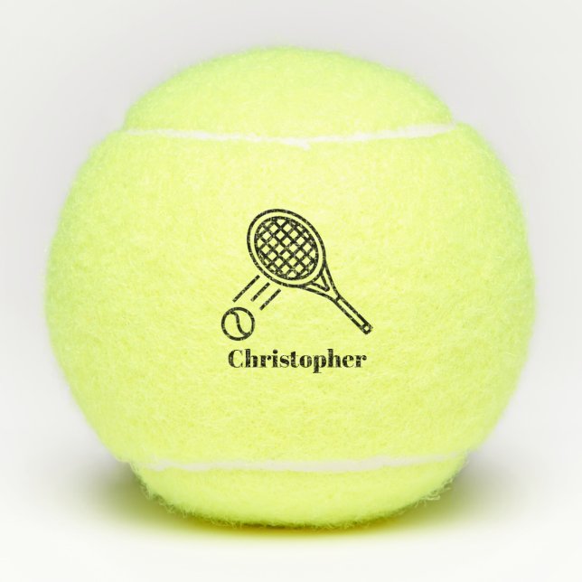 Tennis Theme Sport Monogrammed Name Tennis Balls (Front)