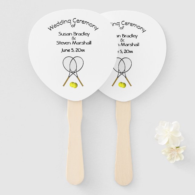 Tennis Theme Wedding White Hand Fan (Front and Back)
