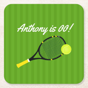 Tennis themed Birthday Party personalised Square Paper Coaster