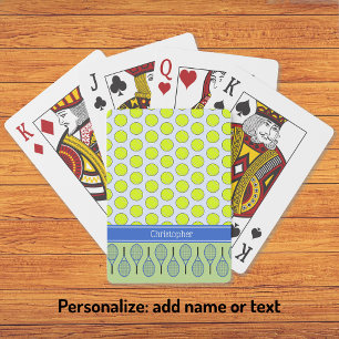 Tennis themed blue pattern custom name playing cards