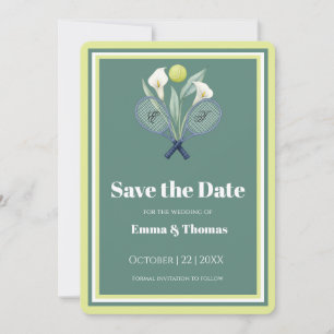 Tennis Themed Tenniscore Wedding Green Lime Color  Save The Date