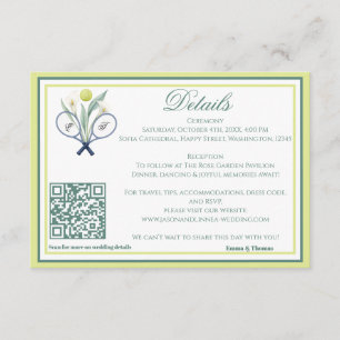 Tennis Themed Tenniscore Wedding Green Lime Colour Enclosure Card