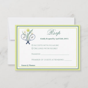 Tennis Themed Tenniscore Wedding Green Lime Colour RSVP Card