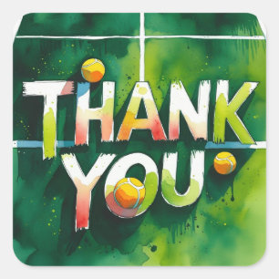 Tennis themed thank you square sticker