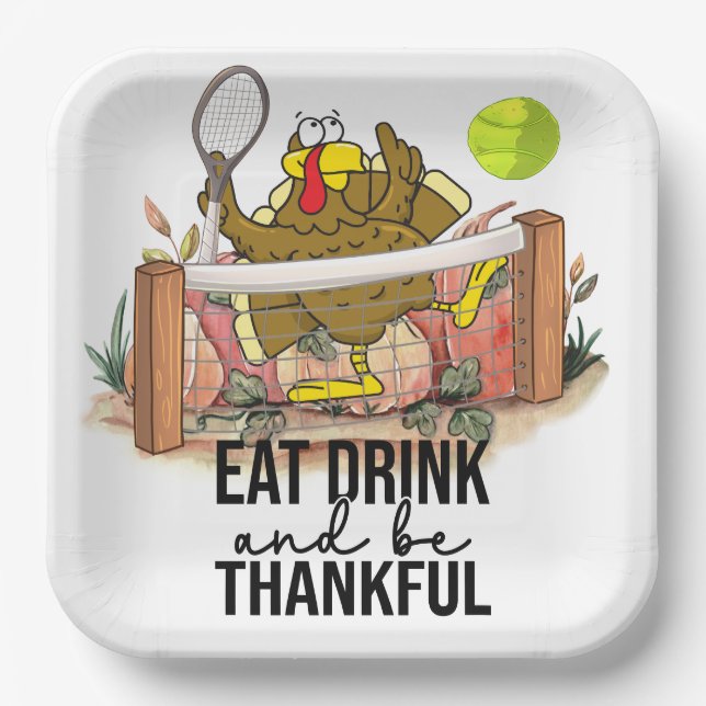 Tennis Turkey Thanksgiving funny cartoon  cute Nap Paper Plate (Front)