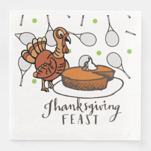 Tennis Turkey Thanksgiving funny cartoon Napkin