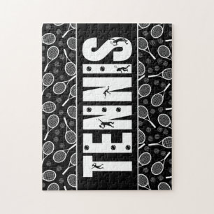 Tennis Typography Text Black & White Cool Gift  Jigsaw Puzzle