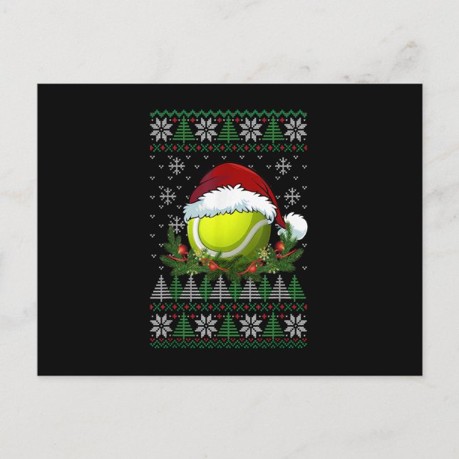 Tennis Ugly Christmas Santa Hat Family Pyjamas Xma Announcement Postcard (Front)
