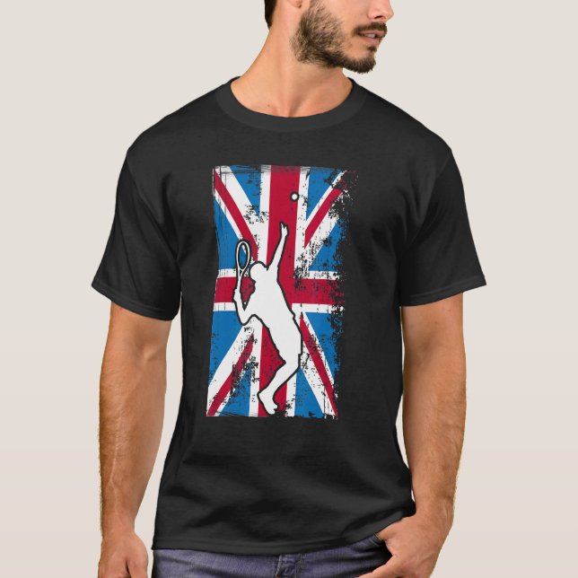 Tennis Uk Flag United Kingdom Silhouette T-Shirt (Front)