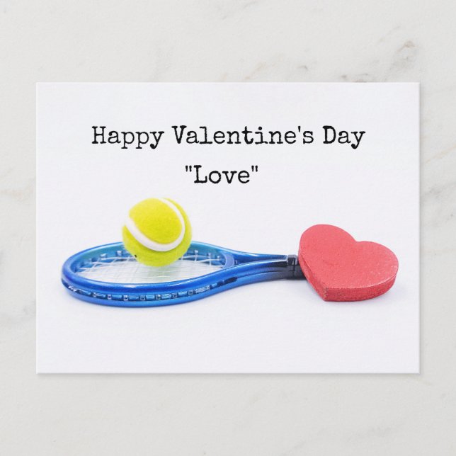 Tennis Valentine Day with ball racket and love Postcard (Front)
