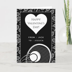 Tennis Valentine's Day Black & White Personalised Holiday Card