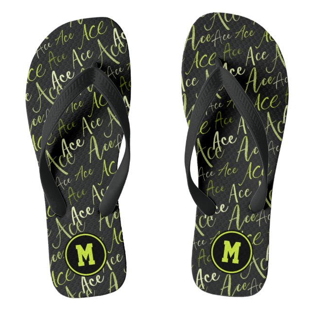 tennis volleyball green Ace text pattern Thongs (Footbed)