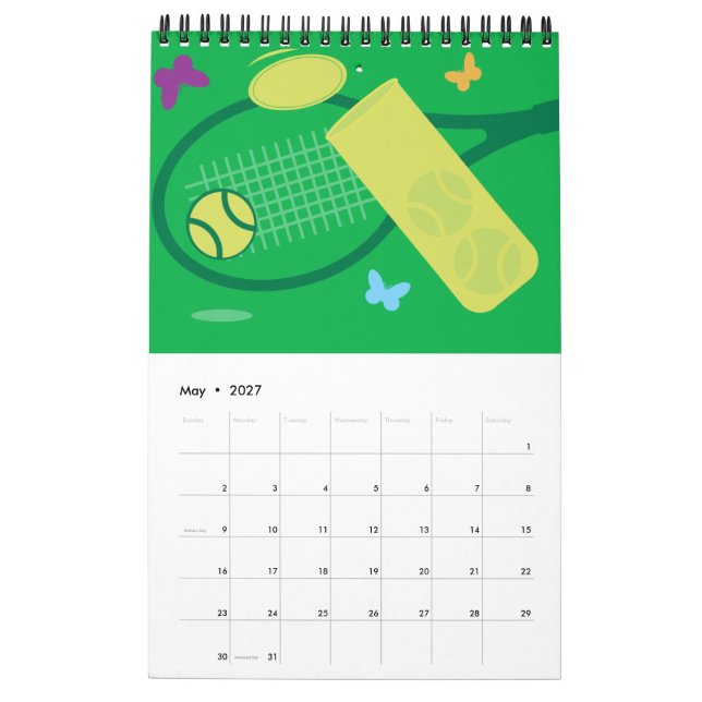 Tennis wall calendar for player, coach & fan 2022 (May 2027)