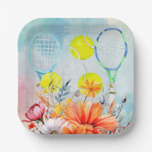 Tennis Watercolor for Player Paper Plates