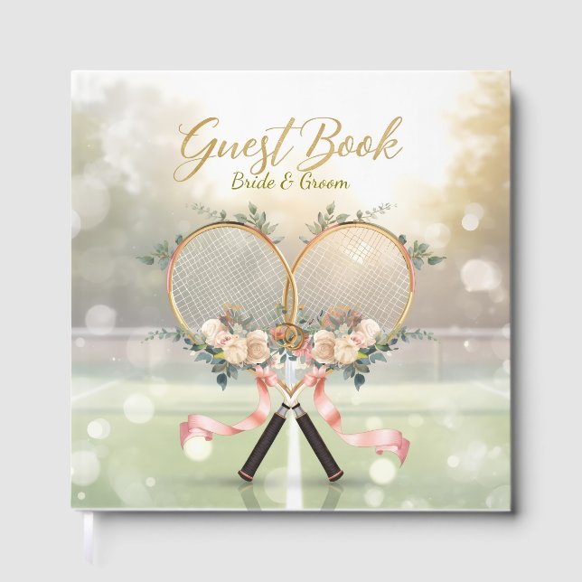 Tennis Wedding Guest Book – Floral Racket  (Front)