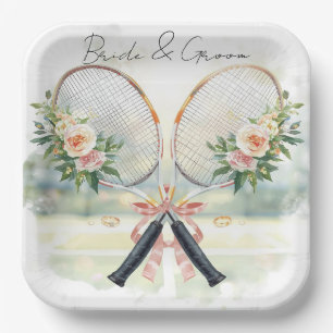 Tennis Wedding Racket with Flower Bride & Groom Paper Plate