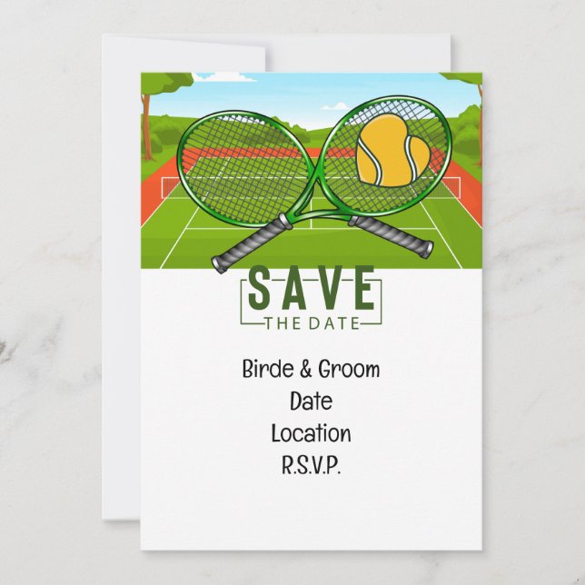 Tennis Wedding Save the Date with ball and racket  Invitation (Front)