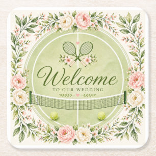 Tennis Wedding Square Paper Coaster