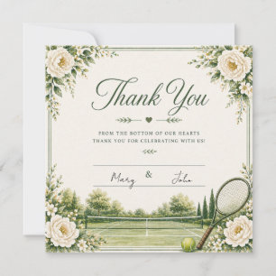 Tennis Wedding thank you card with ball on court