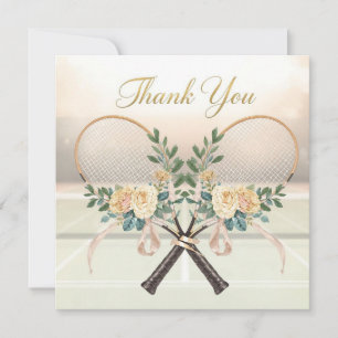 Tennis Wedding Thank You Card with Floral Rackets
