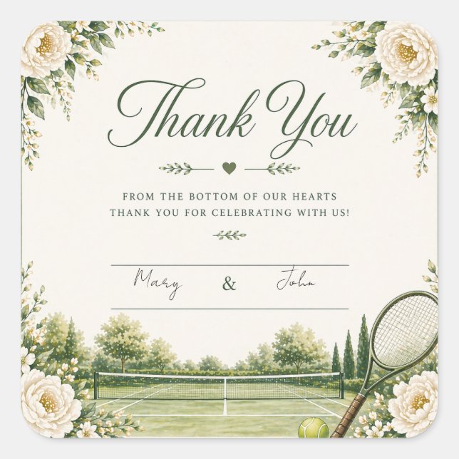 Tennis wedding thank you  square sticker (Front)