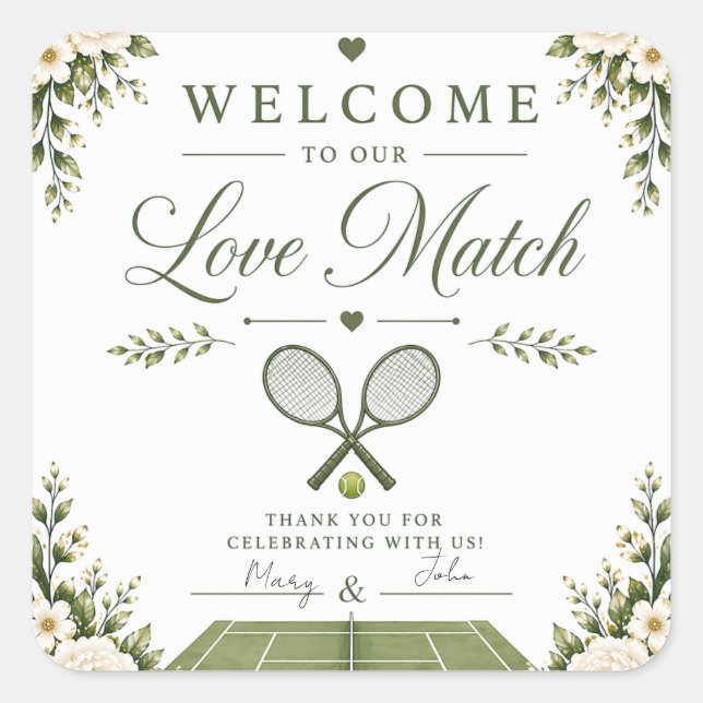 Tennis wedding thank you  square sticker (Front)