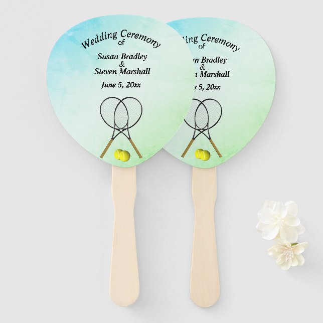Tennis Wedding Theme Green Hand Fan (Front and Back)