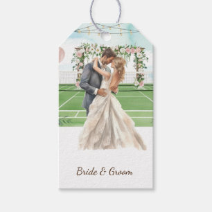 Tennis Wedding themed Bride and groom on Court Gift Tags