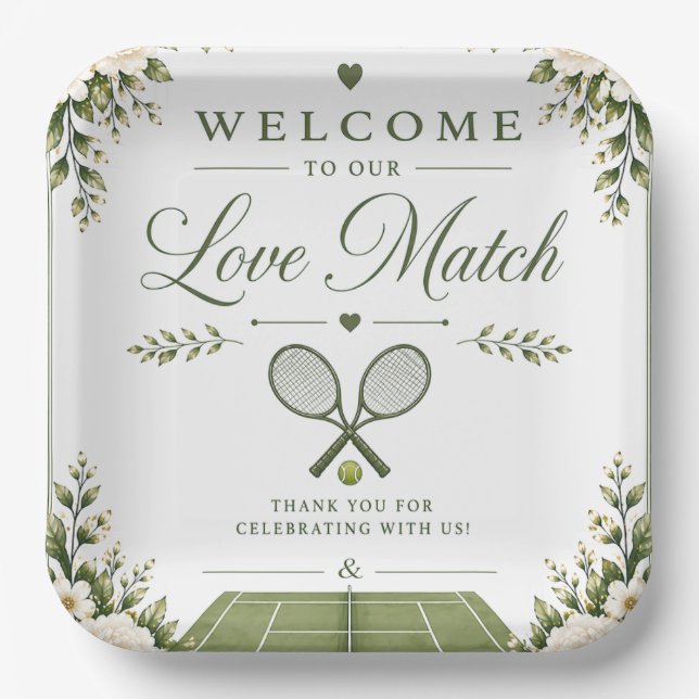 Tennis Wedding Welcome Paper Plate (Front)