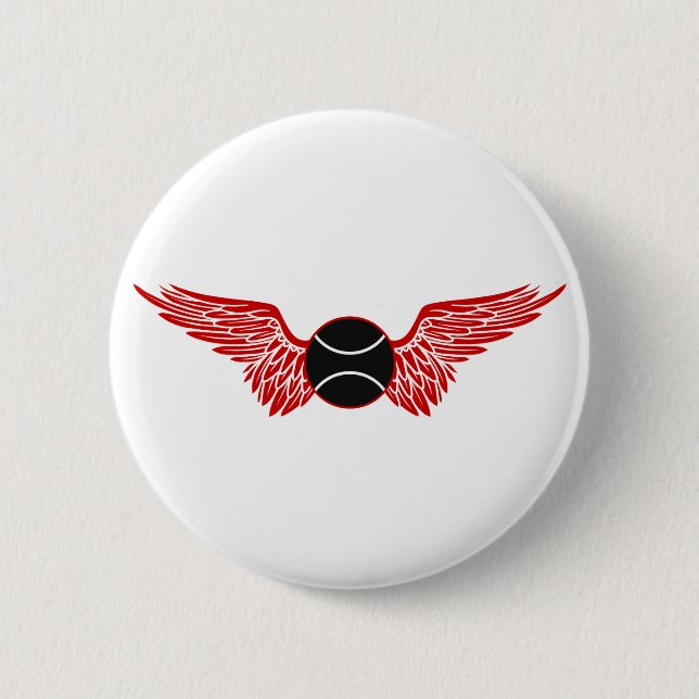 tennis. winged. 6 cm round badge (Front)