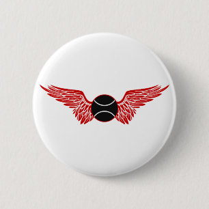 tennis. winged. 6 cm round badge