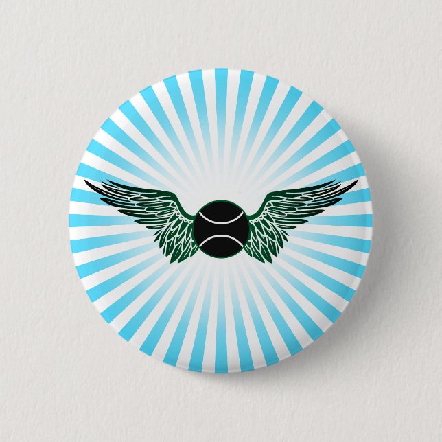 tennis. winged. 6 cm round badge (Front)