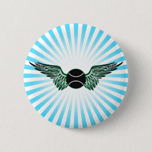 tennis. winged. 6 cm round badge